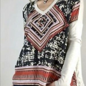 CAbi 💯Silk Scarf Print Top w/ rayon back &sleeves